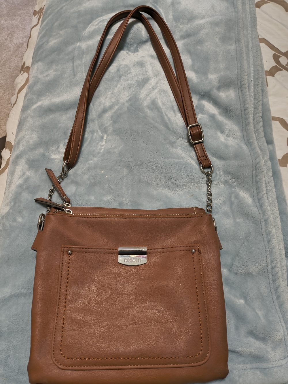 Rosetti Brown Leather-Look Crossbody with Front Pocket